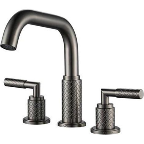 Mitigeur de lavabo 3 trous pivotant 2 poignées robinets de lavabo de salle de bain en laiton 3 trous (gris) (1/5)