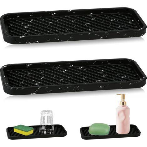 2pcs Silicone Organizer,Organiseur D'évier en Siliconepour Rangement éponges, Produit Vaisselle, Vaisselle, Savon, Brosses (Noir) (1/5)
