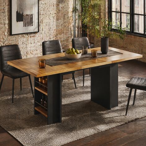 MEUBLIV Table extensible 120-160 x 80 cm bois naturel – avec rangements intégrés (1/5)