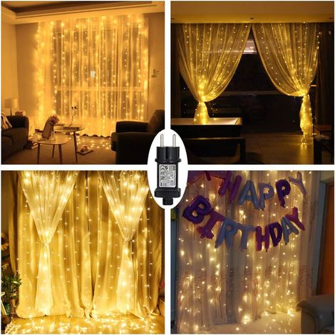 Weihnachts-Lichtervorhang, 3 m x 3 m, 300 LED, 8 Modi, Lichterkette, Vorhang, Licht, Fenster, Lichterkette, Stimmungslampen, Vorhang, Licht, Girlande, Dekoration, Weihnachten, Hochzeit, Geburtstag, Zu (1/5)