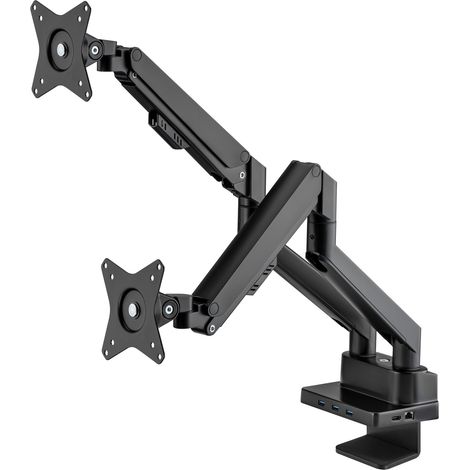 Supporto da Tavolo Manhattan per Monitor Doppio 17-32'' con Molla a Gas, Docking Station 8-in-1 e Compatibilit� fino a 81,3 cm (32 pollici), Nero (1/5)