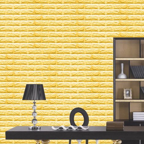 Trade Shop - SCHWAMMPANEEL 3D GELB KLEBEWAND EFFEKT ZIEGELWAND 70X77CM -