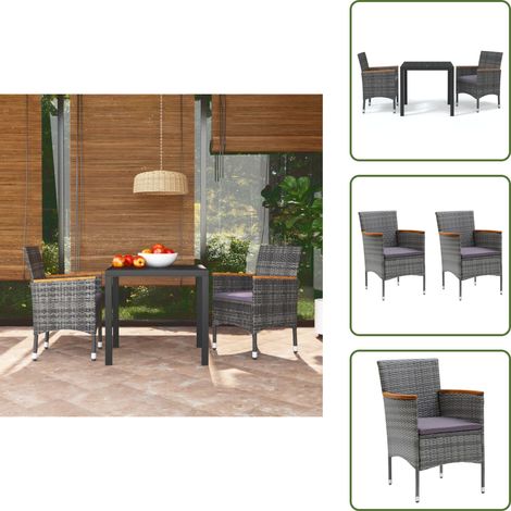 Cuscini per seduta - vidaXL Set da Pranzo per Giardino 3 pz con Cuscini Polyrattan Grigio - Mobili da giardino