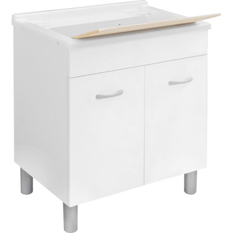 Lavatoio 80x50 cm con mobile in legno e tavola in legno Bianco