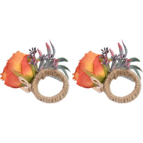 2 pièces porte-serviettes créatif style occidental, décoration florale artificielle pour hôtel, ambiance naturelle, anneau de serviette (CJK-6626) orange (1/5)