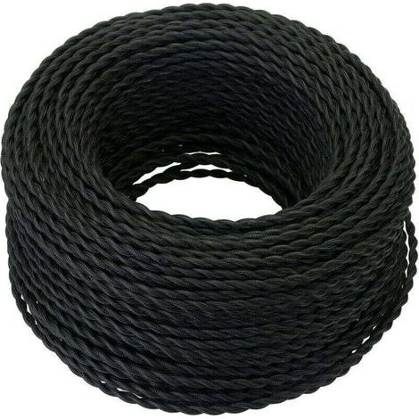 FENOPLASTICACâble Electrique Textile 10M，Rétro Corde de chanvre tressé torsadée Câble 2x0, XU,75 mm², 2 fils torsadés toronnés，pour DIY Pendentif Lampe/Noir - KZQ (1/4)