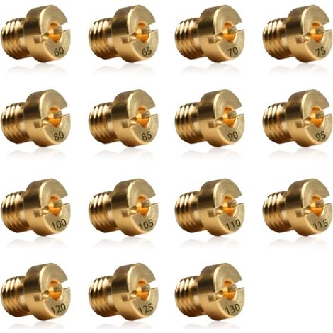 15 Kit de Jet Principal de Carburateur M660-130 Gicleurs Principaux 12 et 17,5 mm Taille pour Gicleurs de Carburateur Dell'Orto PHBN-PHVA Laiton 60,65,70,75,80,85,90,95,100,105,110,115,120,125,130 (1/5)