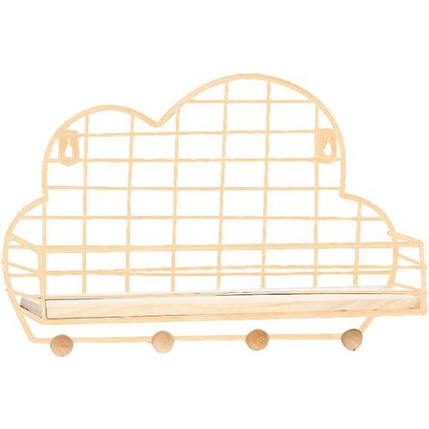 Étagère murale en métal et bois avec paniers, crochets, porte-livres et organisateur de rangement Golden Cloud (1/5)
