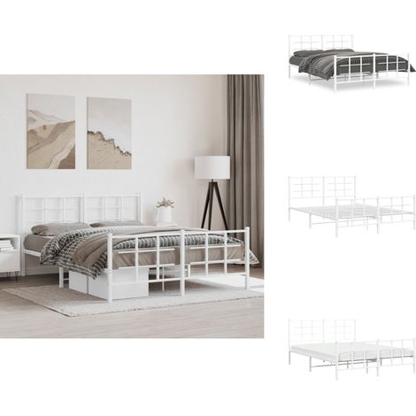 Bettgestell mit Kopf- und Fußteil Metall Weiß 150x200 cm - Betten Gestell - Metallbett - Weißes Bettgestell - Boxspringbetten - Einzelbett (1/5)