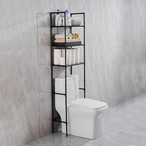 Meuble Salle de Bain Rangement, Étagère de Rangement WC avec 3 Tablettes, Meuble de Rangement au-Dessus des Toilettes, Gain de Place, Noir (1/5)