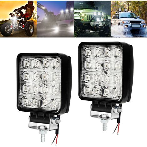 SWANEW 2PCS 48W Phare de Travail Carre a Leds DC 12V 24V Quad Camion Bateau Tracteur Offroad Imperméable (1/5)