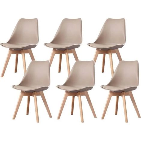 Hobag – Lot de 6 chaises scandinaves taupe – Pieds en bois – Largeur d'assise 43cm – Profondeur d'assise 42cm – Hauteur d'assise 45cm