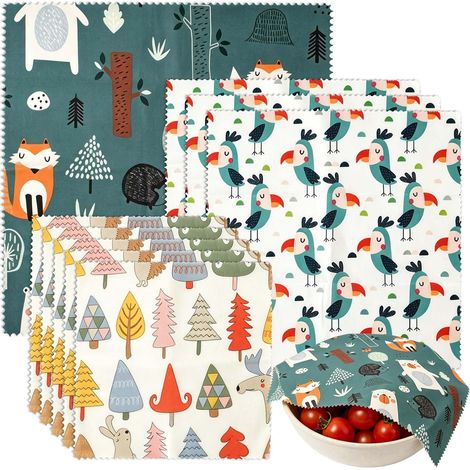 Lot de 9 Emballages en Cire d'Abeille, Film Alimentaire Réutilisable en Coton Bio, Wraps Lavables (5 Petits, 3 Moyens, 1 Grand) pour Pain, Fromage, Fruits et Sandwichs (1/5)