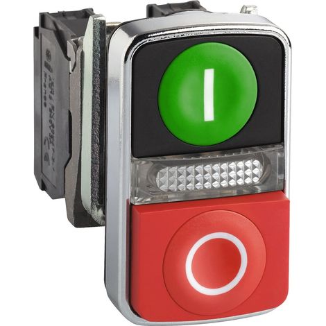Harmony bt-pous Ø22 double touche, ressort rap vert+rouge, lum jaune 24V IP66 - XB4BW73731B5