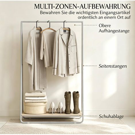 MEUBLIV Garderobenständer 80 x 44 x 140 cm Metall grau mit Schuhablage (1/5)