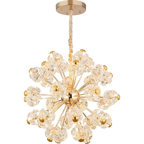 Pendelleuchte Hängelampe LED Deckenleuchte Metall Goldfarbe Glaskristalle 80 cm