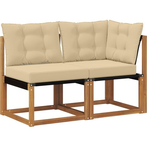 vidaXL  Outdoor Middle and Corner Sofa  with Cushion 2 Piece Natural