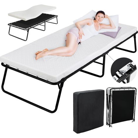 TLGREEN Lit Pliant, Lit d'invité Pliable 80x191 cm, Lit Pliable en Métal avec Matelas en Mémoire de 7cm, Lit d’Appoint 1 Personne Adulte avec Roulettes et Housses Anti-Poussière, pour Bureau, Chambre  (1/5)