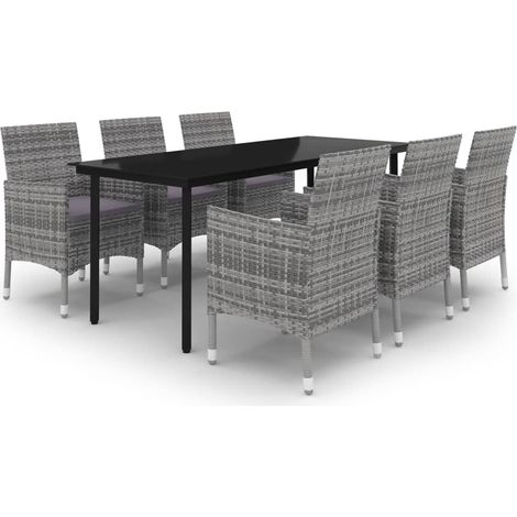 Maison Exclusive - Set da Pranzo da Giardino 7 pz e Cuscini in Polyrattan e Vetro