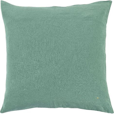 Housse de coussin en chanvre coloris céladon pour canapé et fauteuil 80 x 80 cm - PANGIVO