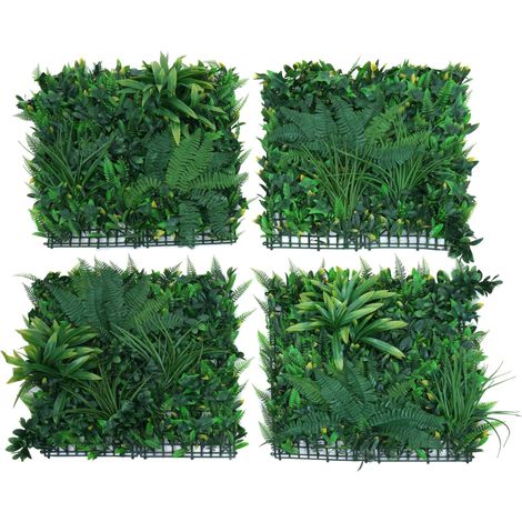 Lot de 4 panneaux muraux végétaux artificiels 1 m² feuillage dense pour intérieur et extérieur polyéthylène vert 040009165 (1/5)