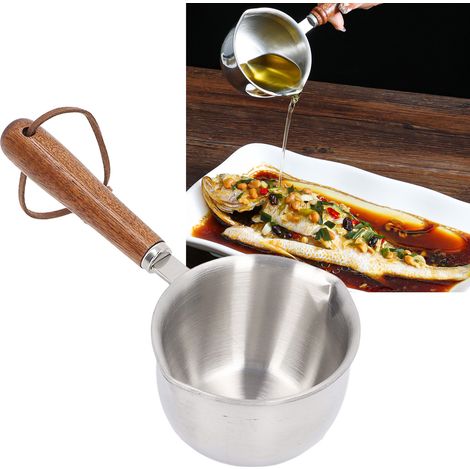 Stielkasserolle aus Edelstahl 304, ideal für Butter, Milch und heißes Öl. Die dreilagige Kassette aus Edelstahl 304 fasst 200 ml und hat einen Holzgriff. (1/5)