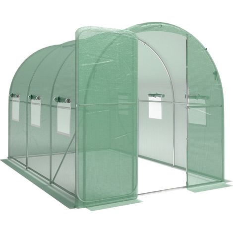 Serre tunnel 2 x 3 x 2 m avec cadre en acier galvanisé, porte verrouillable et 6 fenêtres moustiquaires (1/5)