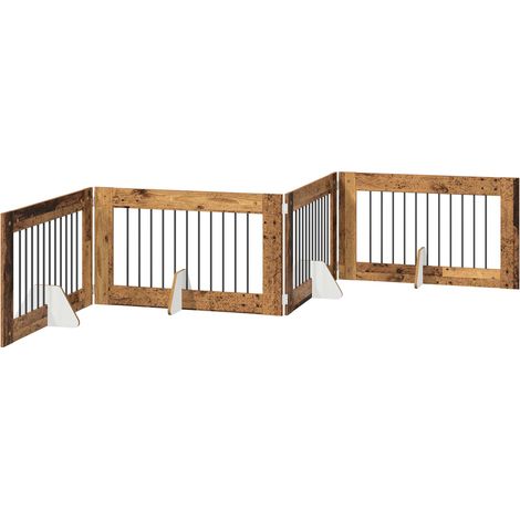 Foldable Dog Gate with Stands 4 pcs Old Wood 401 cm vidaXL