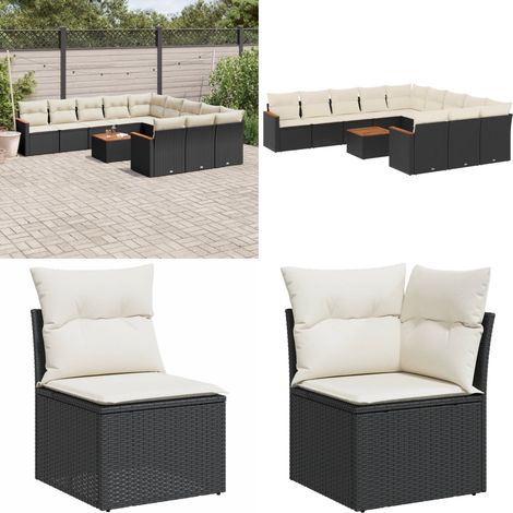 Salon de jardin 12 pcs avec coussins noir résine tressée - Ensemble Salon De Jardin - Mobilier Extérieur - Jardin Design - Chaise Lounge - Table Basse - Home & Living (1/5)
