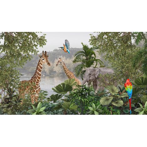 Papier peint panoramique Enfants - Animaux de la Jungle - 130 cm x 73 cm (1/2)