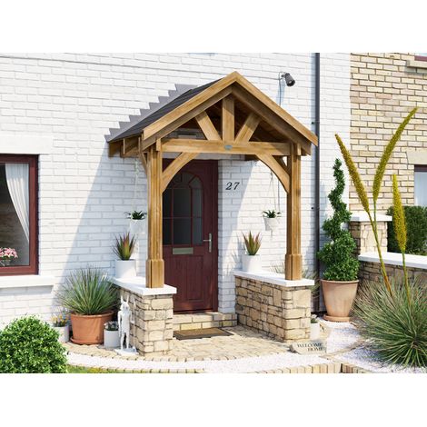 Dunster House Wooden Porch Canopy Kit 2m x 1.5m Pressure Treated Door Shelter Thunderdam Half Height 2 Post