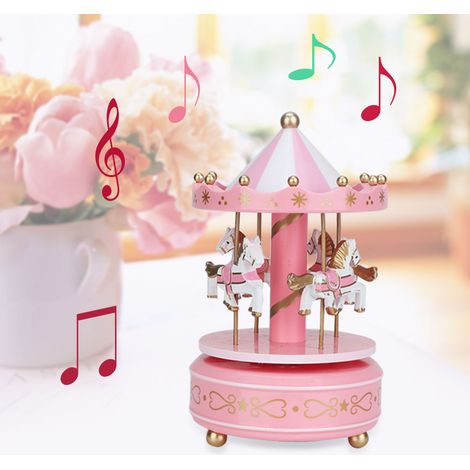 Carrousel musical Merry Go Round - Cadeau de Noël, mariage, anniversaire - Décoration rose (1/5)