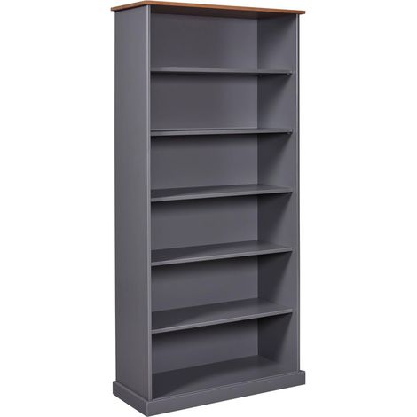 Bibliothèque Armoire-buffet Vaisselle Salle à manger Style cottage Bois massif 5 étagères ouvertes Luzerna 5 Gris (1/5)