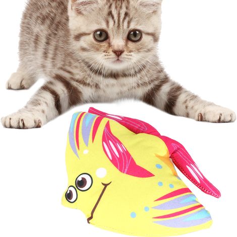 Jouet à l'herbe à chat pour chat, imitation de poisson, jouet d'entraînement interactif (poissons aux petits yeux roses et jaunes) (1/5)