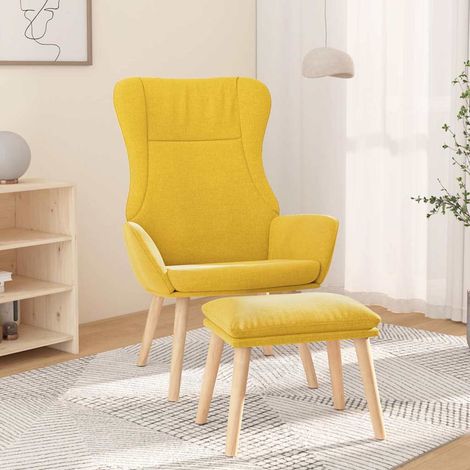 vidaXL Sillón de relax con taburete tela amarillo mostaza (1/5)