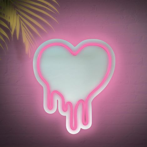 Lampe LED rose « Cœur fondant » — Décoration murale pour chambres à coucher  Miroir mural en forme de cœur rose pâle, conçu spécifiquement pour les chambres de filles (1/5)