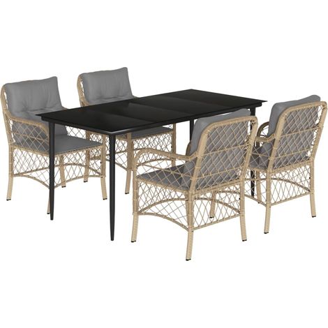 Maison Exclusive - Set Pranzo da Giardino 5 pz con Cuscini Beige Misto Polyrattan (1/5)