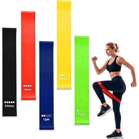 5 x Natural Latex Resistance Bands, 5 Resistance Levels for Muscle Development, Pilates, Yoga and Fitness, Lightweight and Durable, Perfect for All Levels (1/5)
