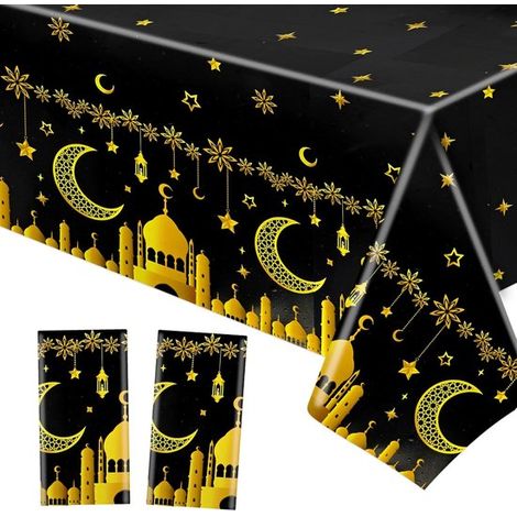 HOWAF 2 Festliche Tischdecke für Eid und Ramadan,Eid Mubarak Tischdecke,schwarz-gold (1/5)