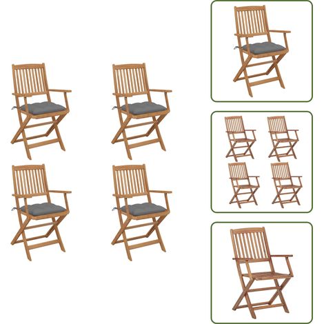 Cuscini per seduta - vidaXL Sedie da Giardino Pieghevoli 4 pz con Cuscini Massello Acacia - Sedie da esterno