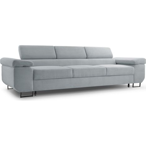 Selsey CAPURSO– Canapé convertible 3 places – velours côtelé– gris clair (1/5)
