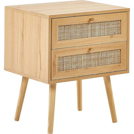 Comodino in rattan marrone chiaro con 2 cassetti in stile boho Perote
