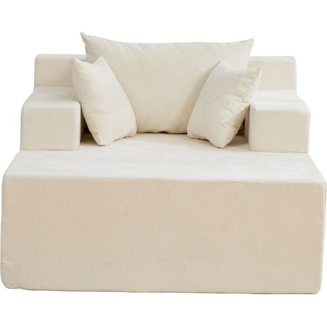 Fauteuil Modulaire - 1 Place - Confort Moelleux - Chenille - Chaiselongue & Coussins Inclus - Mousse Haute Densité - Moderne - Beige (1/5)