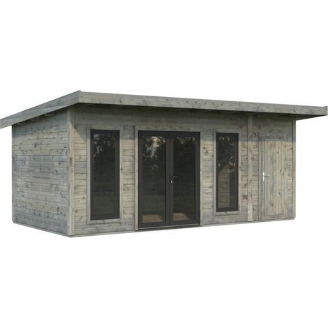 Abri de jardin en bois Aurelia 16,7 m2 Traité Gris (1/5)