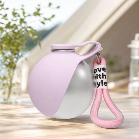 BelleRise – Tragbare Hunde-Trinkflasche (285 ml) – Edelstahl mit auslaufsicherem, faltbarem Silikonnapf – ideal zum Wandern und Spazierengehen – Rosa (1/5)