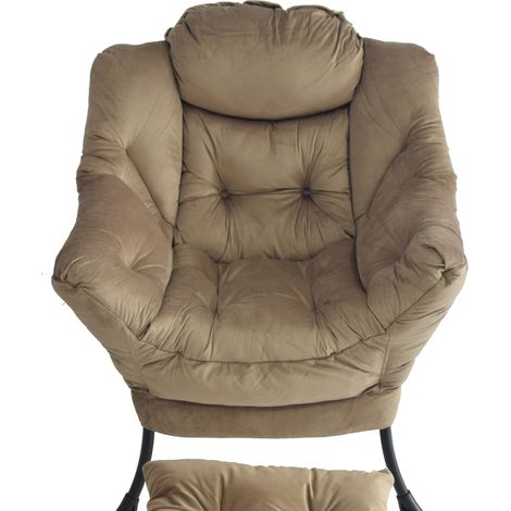 Sillón relax con reposapiés, reposabrazos y bolsillo lateral de poliéster y metal caqui HOMVRA (1/5)