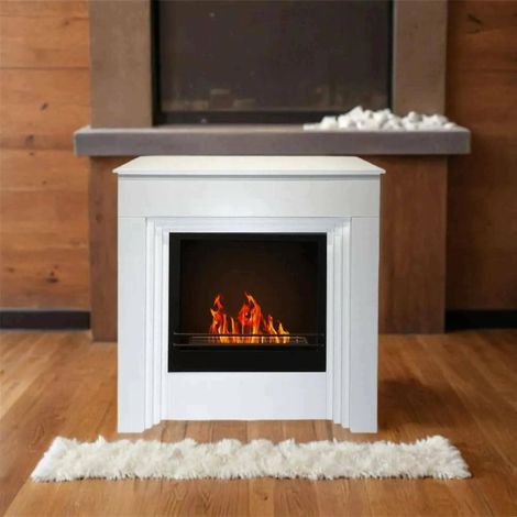Dmora - Chimenea de bioetanol Dstephanesing, Chimenea ecológica, Hogar sin humo, Calefactor de etanol, Made in Italy, 96x35 h96 cm, Blanco (1/3)