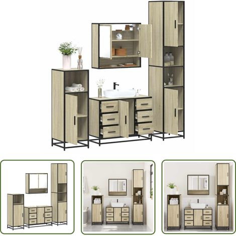 vidaXL 4-tlg. Badmöbel-Set Sonoma-Eiche Holzwerkstoff