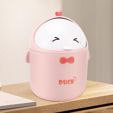 Poubelle de table avec couvercle – Jolie poubelle à papier pour chambre d'enfant, petite poubelle de dessin animé (rose) (1/5)
