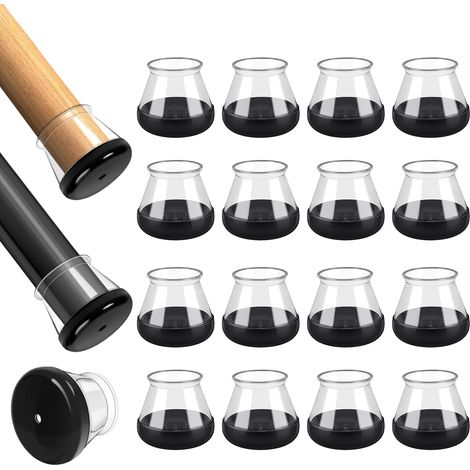 16 embouts de pieds de chaise silencieux en silicone épais, petite taille - base noire transparente